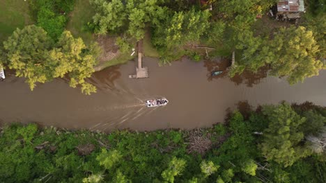 aerial landscape of sailing boat in the amazon river