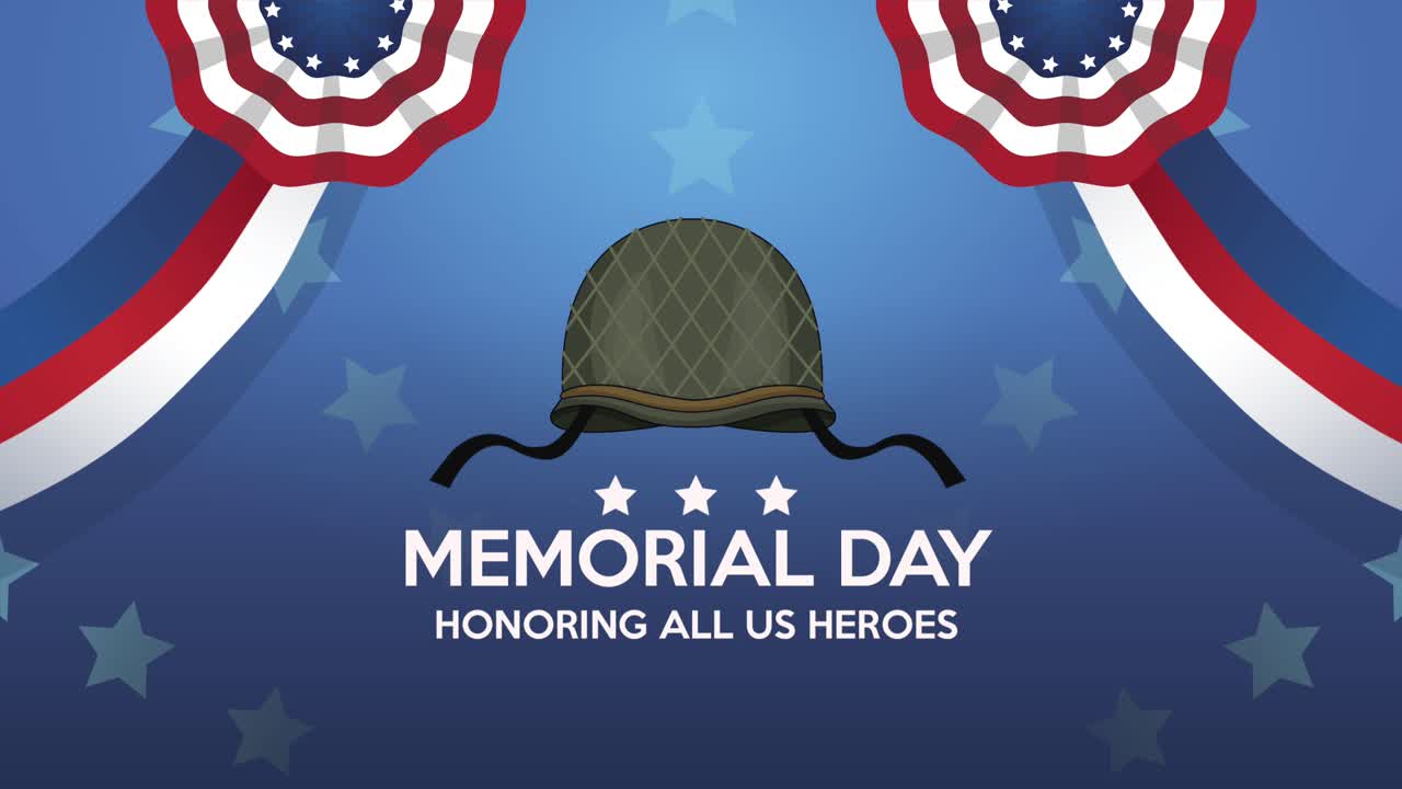 해피 메모리얼 데이 레터링 카드와 군인 헬