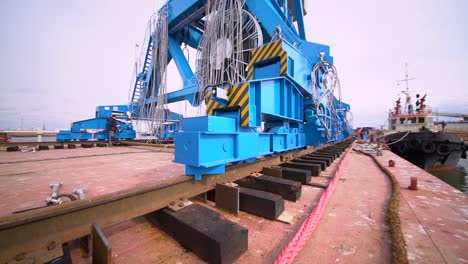 crane installation on barge at port