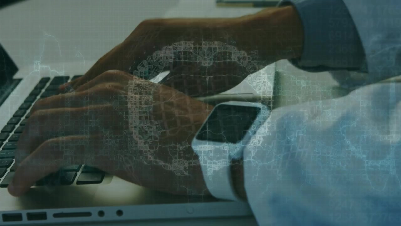 Global business and tech concept shown through animated globe and computer interactions.