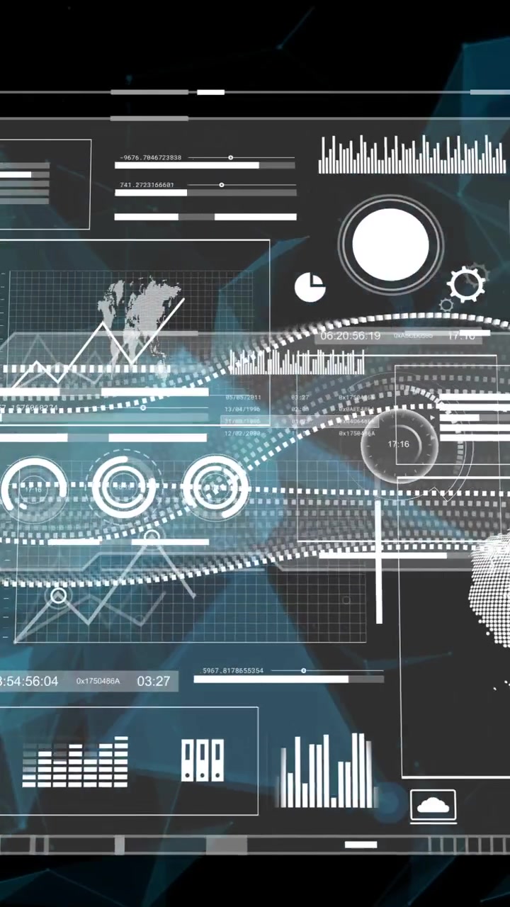 Animation of digital data processing over screens and connections