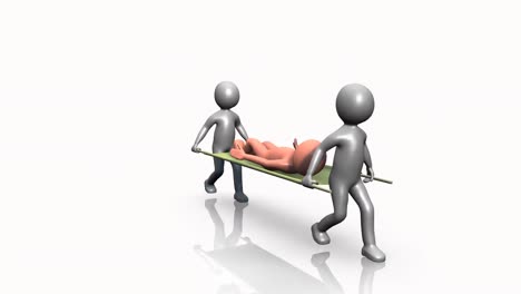 3d 의사들이 상처받은 사람을 배에 고 있습니다.