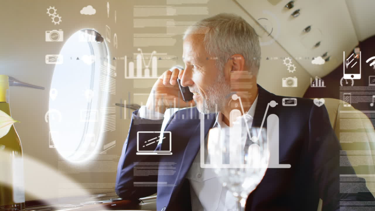 비행기에서 사람과의 연결의 글로벌 네트워크의 애니메이션