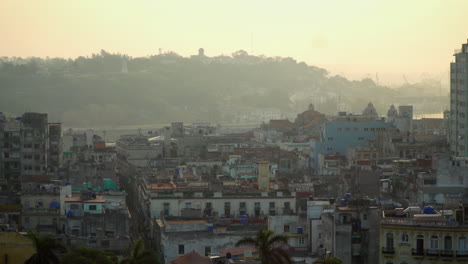 Skyline-of-Havana,-Cuba-with-buildings-and-ocean-in-the-background