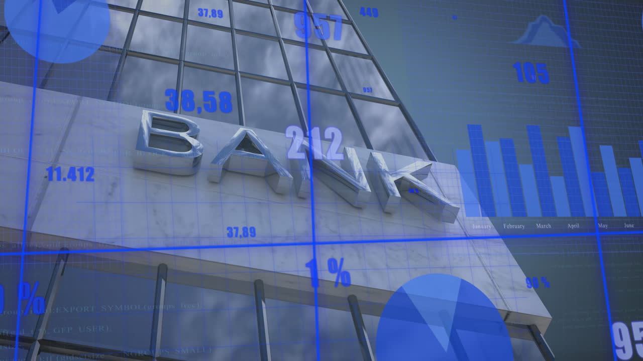 animación del procesamiento de datos en edificios de oficinas modernos