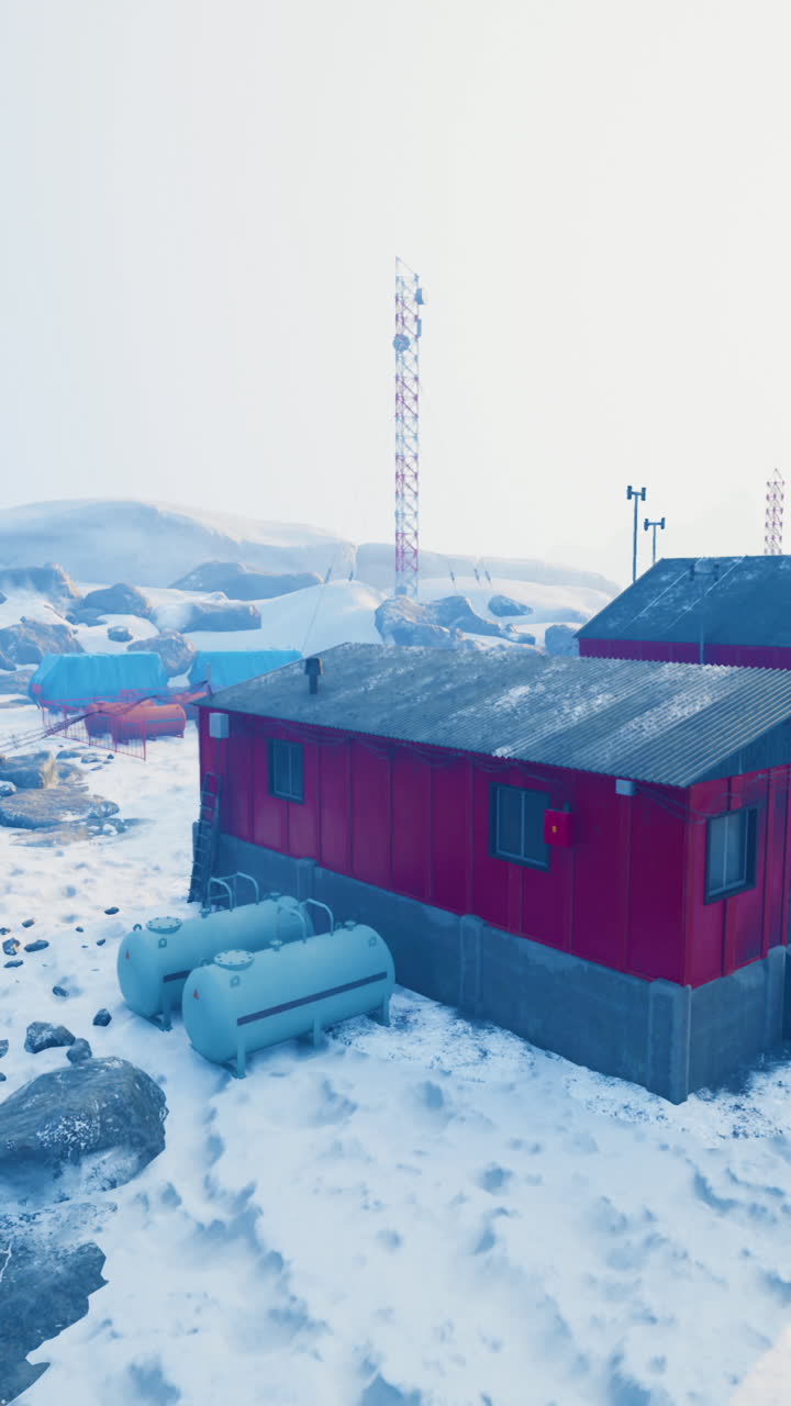 Arctic Research Station in Snowy Landscape
