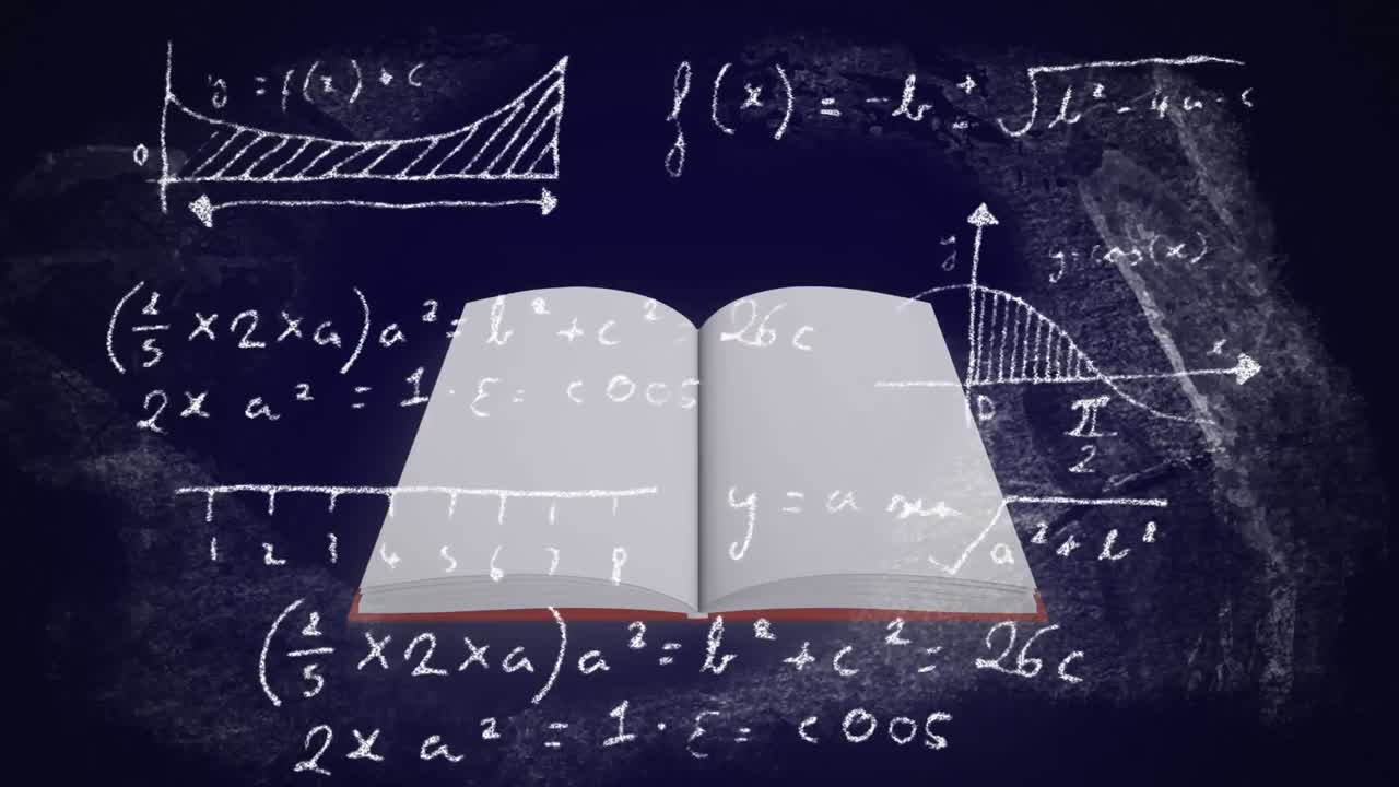 Equazioni matematiche su sfondo di libro aperto