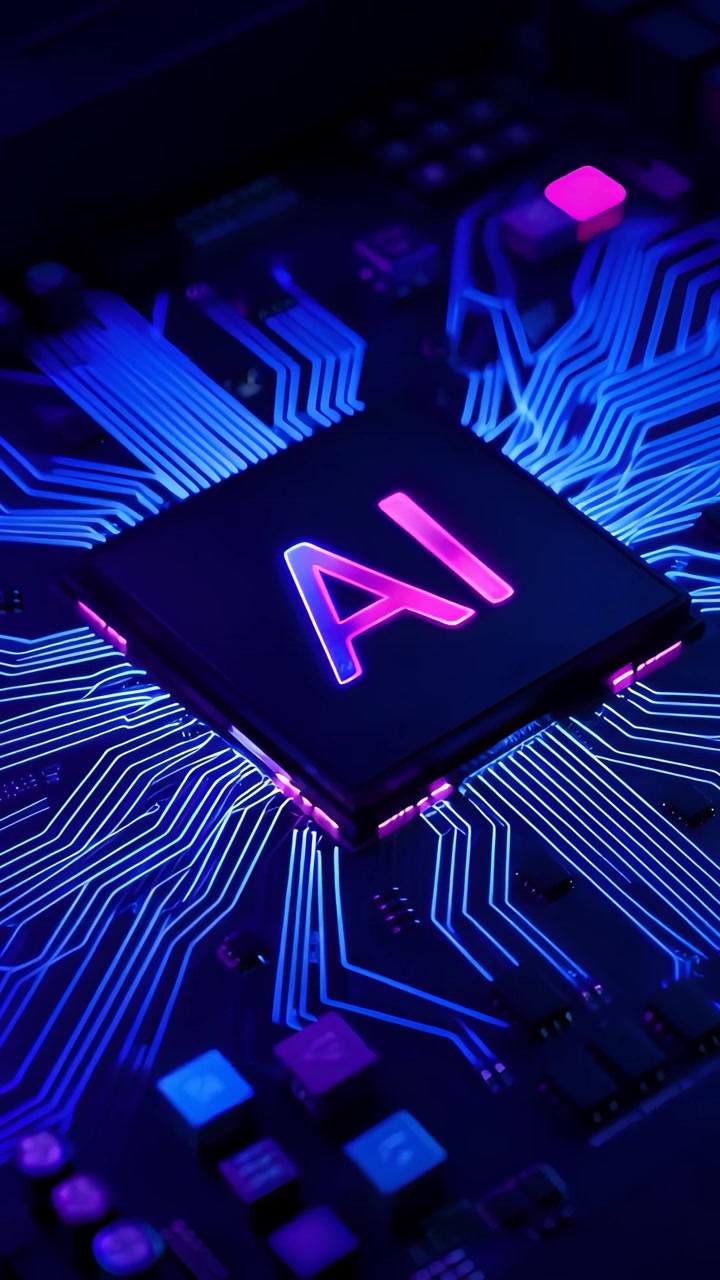 Futuristic AI Chip Motherboard Technology Background 4K