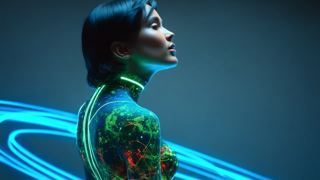 Futuristic Cyberpunk Woman with Neon Glow