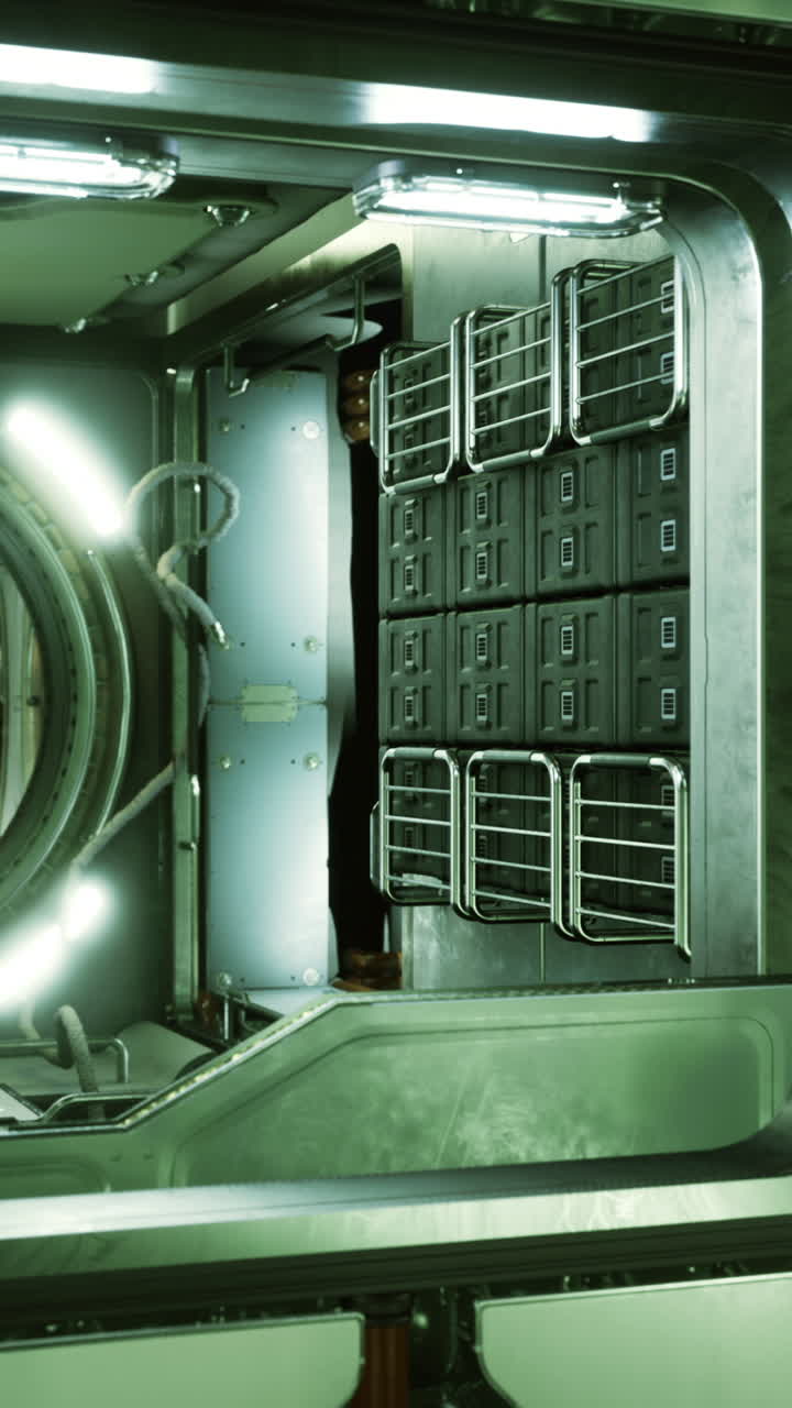 A sleek metallic chamber reveals intricate machinery and glowing tubes