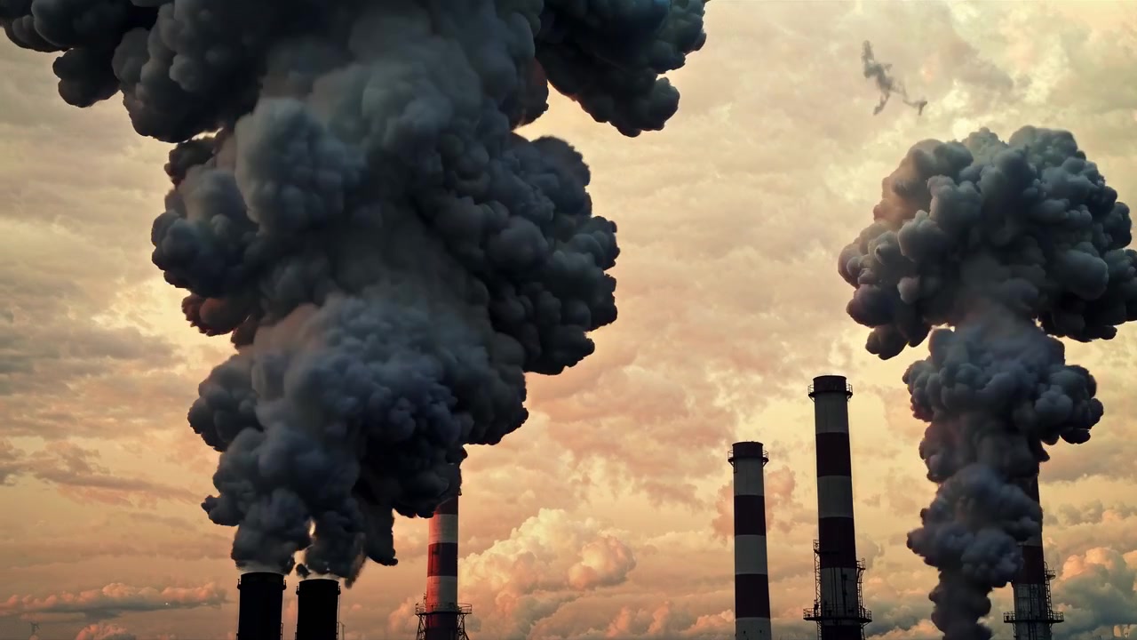 Industrial Factory Chimneys Emitting Thick Smoke into the Sky
