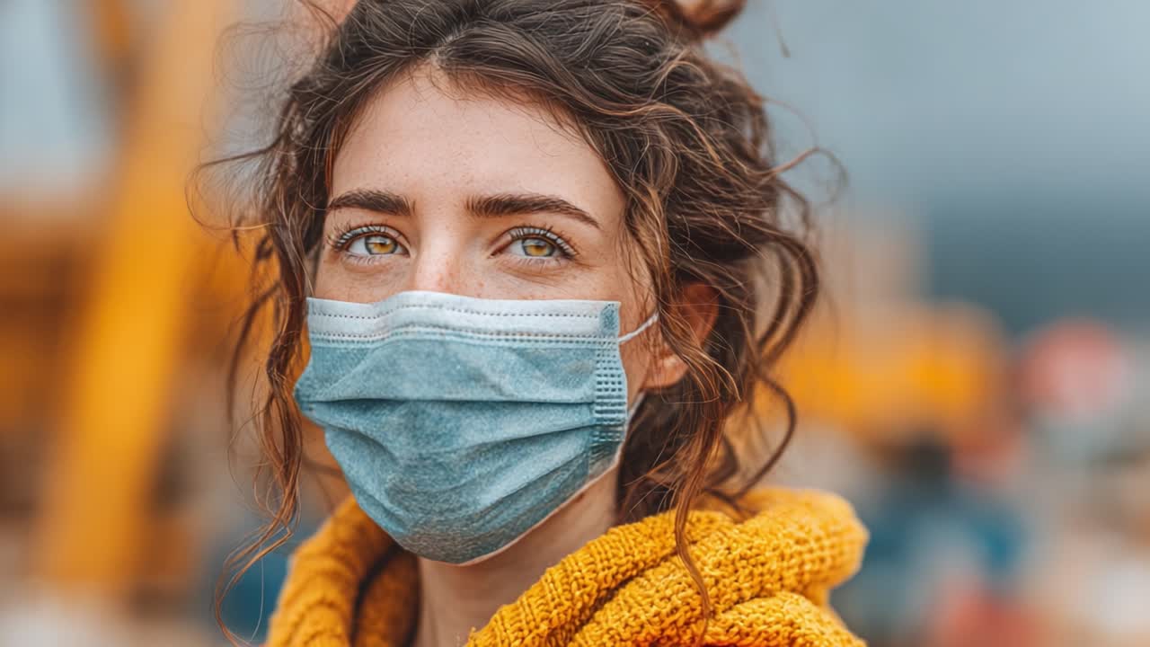 A Close-Up Portrait of a Young Woman Wearing a Face Mask, Radiating Resilience and Determination Amidst a Changing World