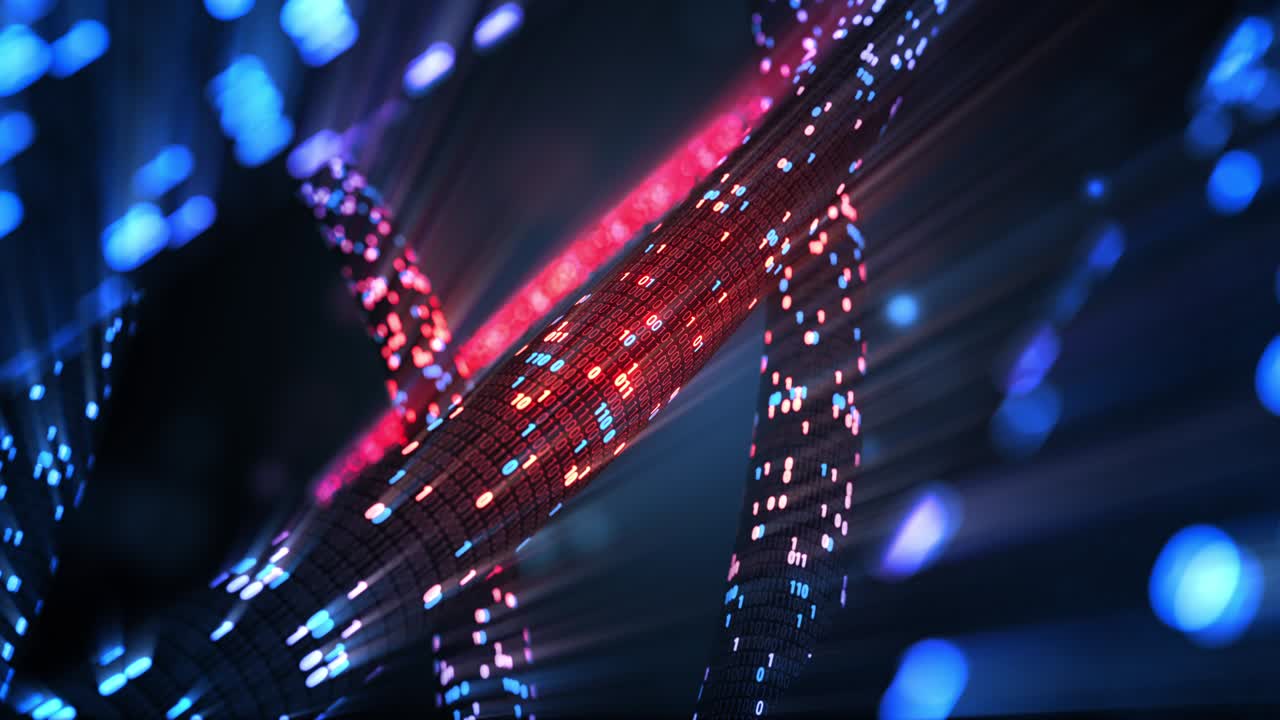 Abstract seamless red and blue hacking digital binary code matrix 01 background loop. Hacker, dark web, matrix, Digital data code in safety security technology concept.