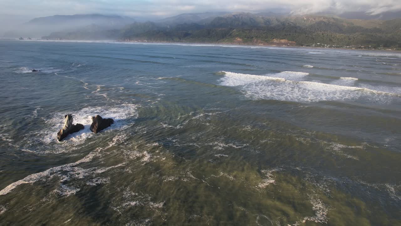 Aerial View Of Rapahoe Beach At Point Elizabeth Lookout On The West Coast, South Island, New Zealand.