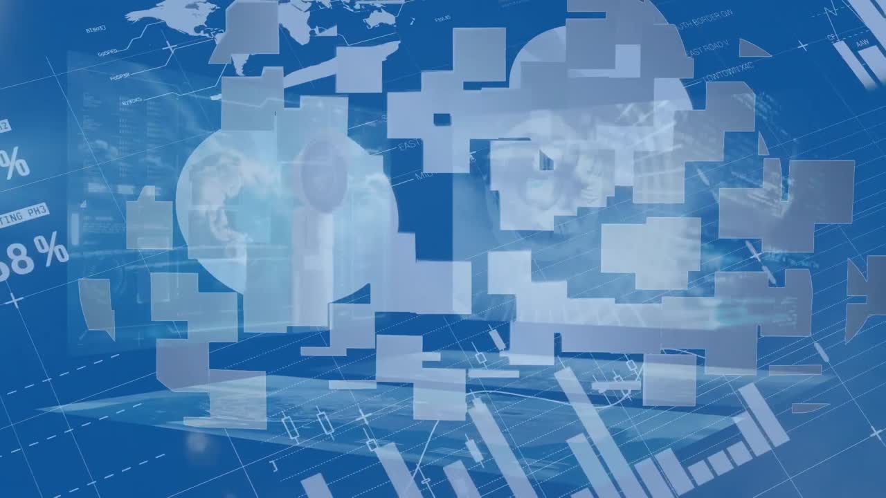 스크린에서 통계와 데이터 처리의 애니메이션