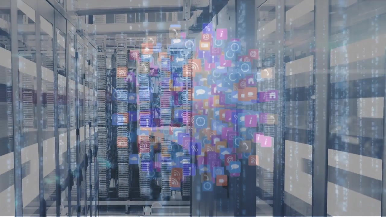Animation of network of connections and data processing over computer servers
