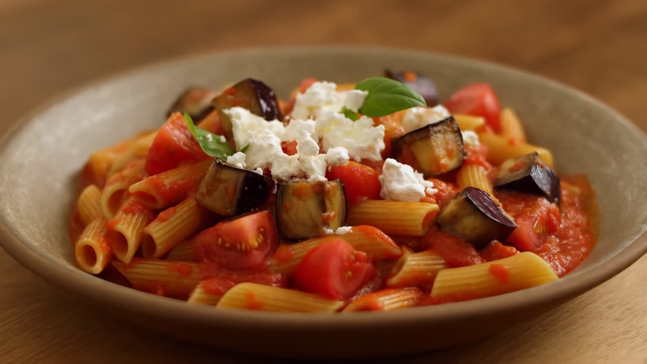 Deliziose Penne con Melanzane, Pomodoro, Formaggio e Basilico