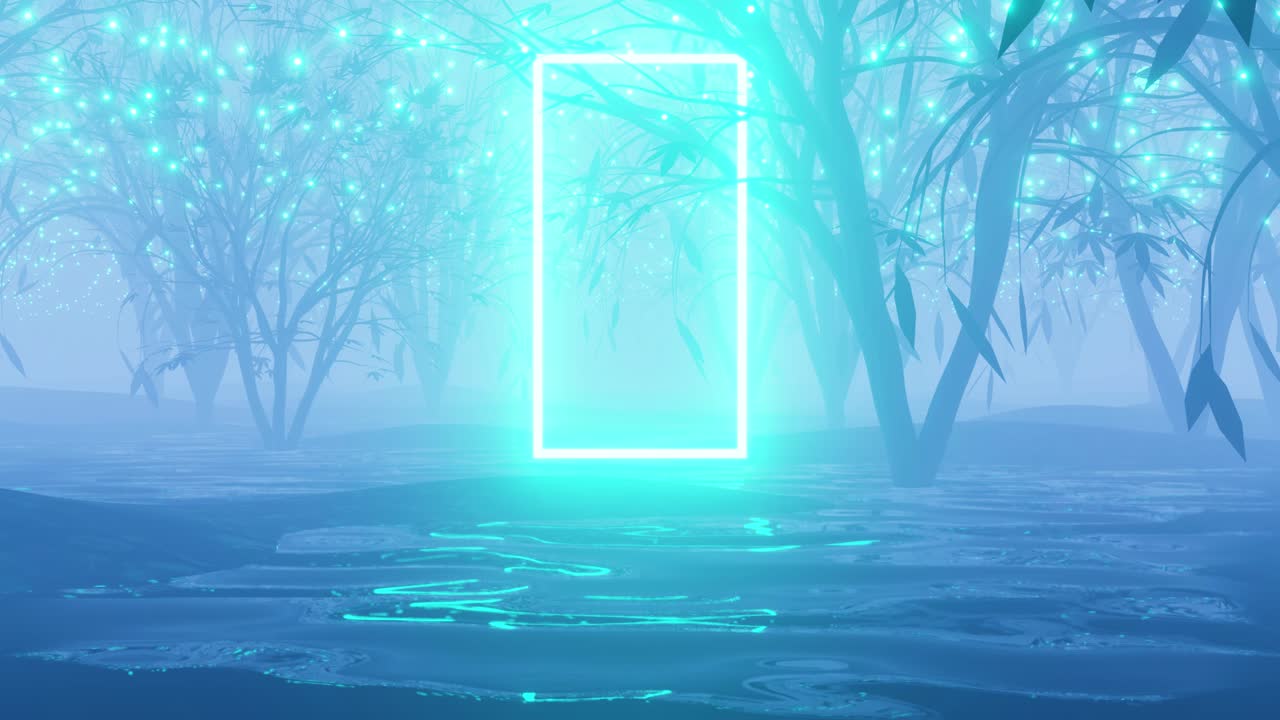 A looping animation of a 3D forest, Forest in the haze. Trees in the fog. Dark misty forest animation.