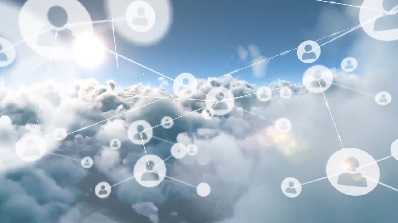 하늘 위의 아이콘으로 연결 네트워크의 애니메이션