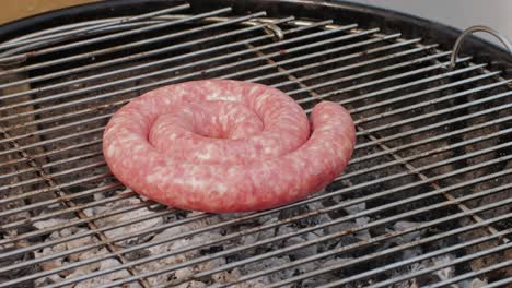 traditional spanish barbeque, big sausage chorizo botifarra, pork and beef ribs on grill with fire, american style cooking, chef grilling meat fat food, steaks and sausages on bbq. high quality 4k footage