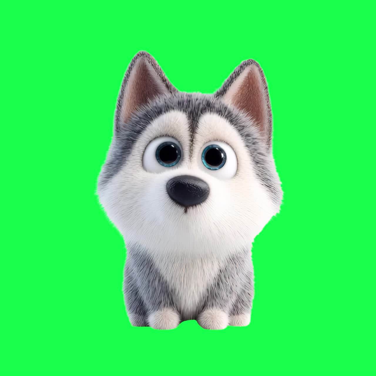 Cute animated husky illustration animation, transparent 4K video, green screen