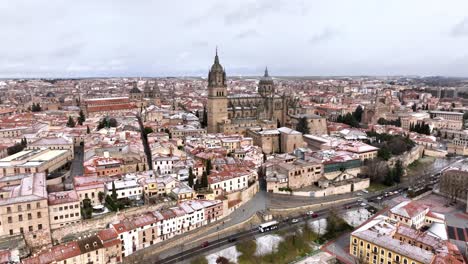 the ancient cathedral of salamanca, spain, aerial drone view