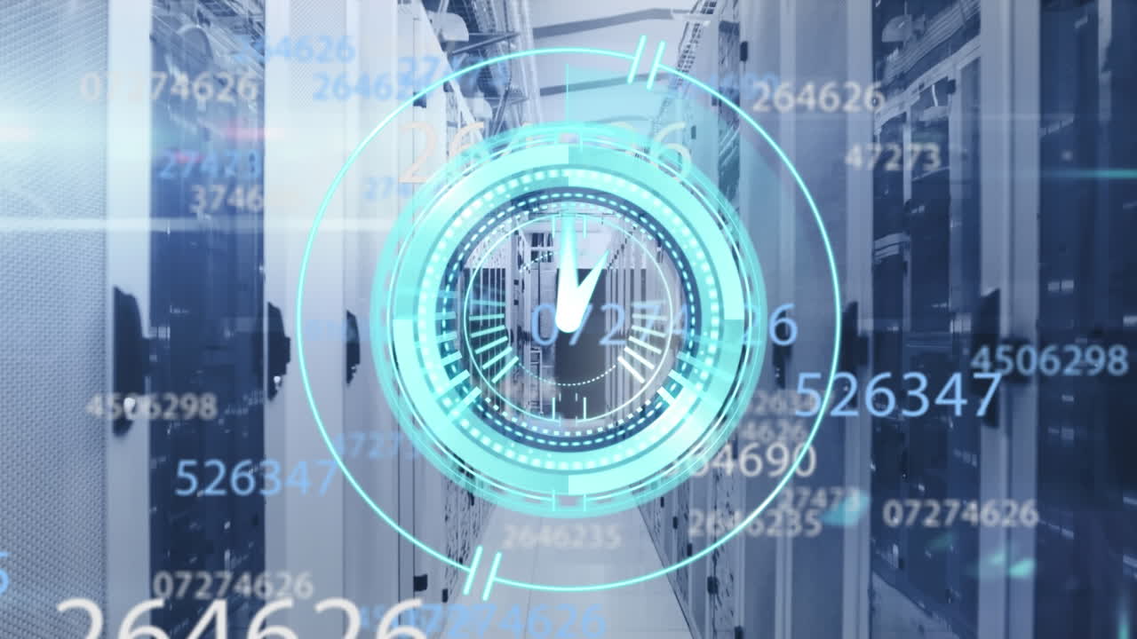 Animation of clock moving over server room
