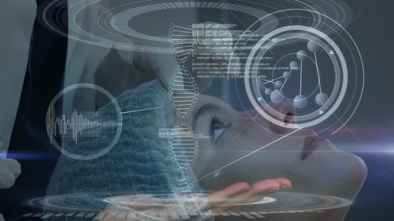 백인 여성이 얼굴에 보 ⁇ 스 치료를 받는 의료 데이터 처리 애니메이션