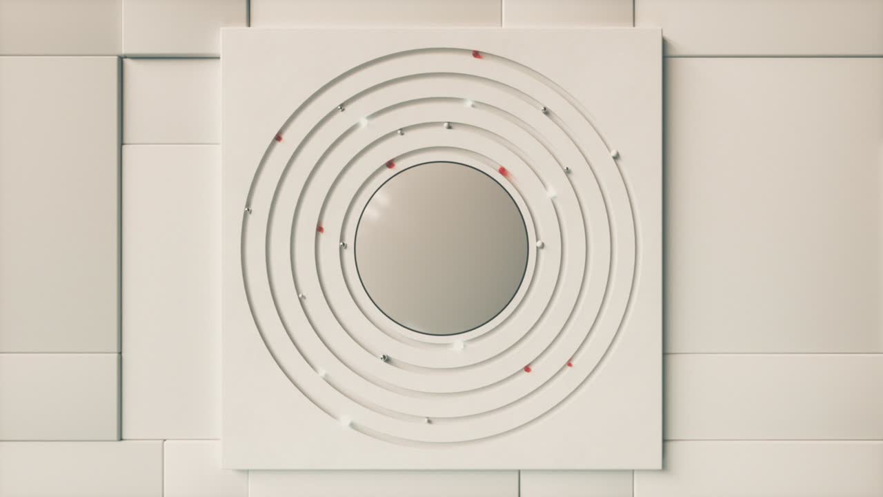 fondo de negocio abstracto. diferentes esferas se mueven en un círculo en el centro. concepto tecnológico. bucle sin costuras animación 3d