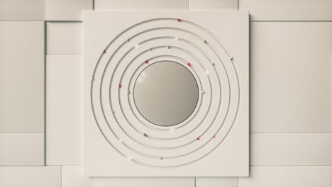 fondo de negocio abstracto. diferentes esferas se mueven en un círculo en el centro. concepto tecnológico. bucle sin costuras animación 3d