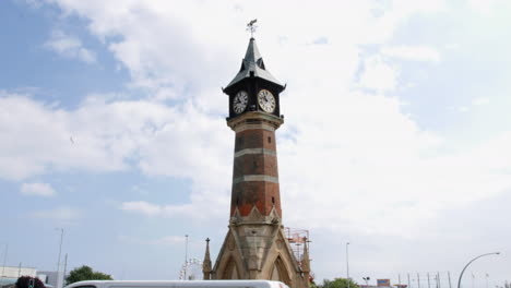 clock tower in skegness centre at a british seaside holiday town