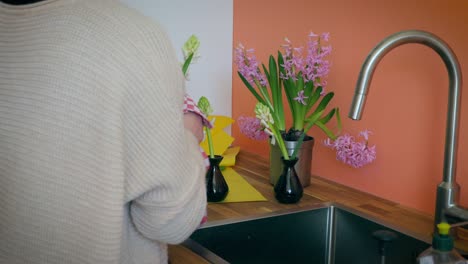filling up hyacinth vases with water