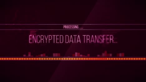 animation of encrypted data transfer processing text flashing digital interface