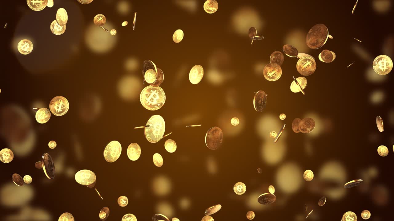 Virtual coins bitcoins green screen loop animation background cryptography and finance concept