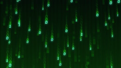 animation of green binary coding data processing over black background