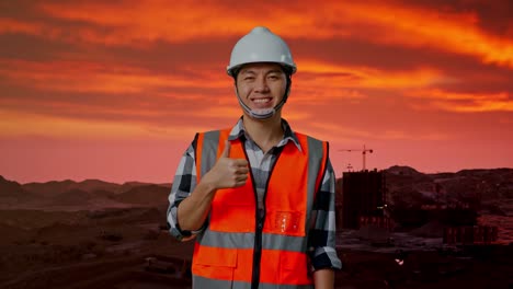 trabajador de la construcción al atardecer