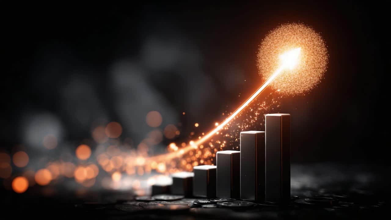 A Captivating Visual Representation of Growth and Progress Illustrated Through an Ascending Graph with Dynamic Sparks and a Radiant Arrow Surging Ahead