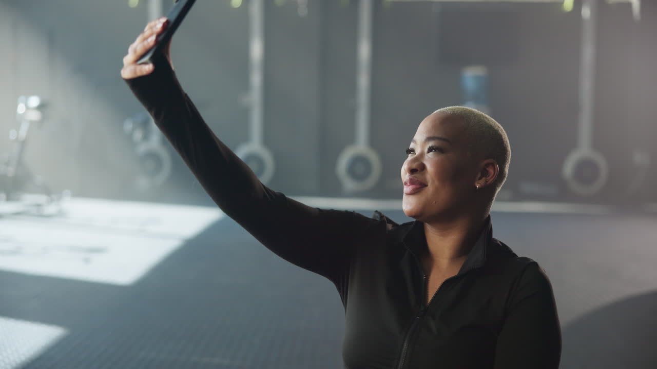 Woman Taking Selfie in Gym After Workout