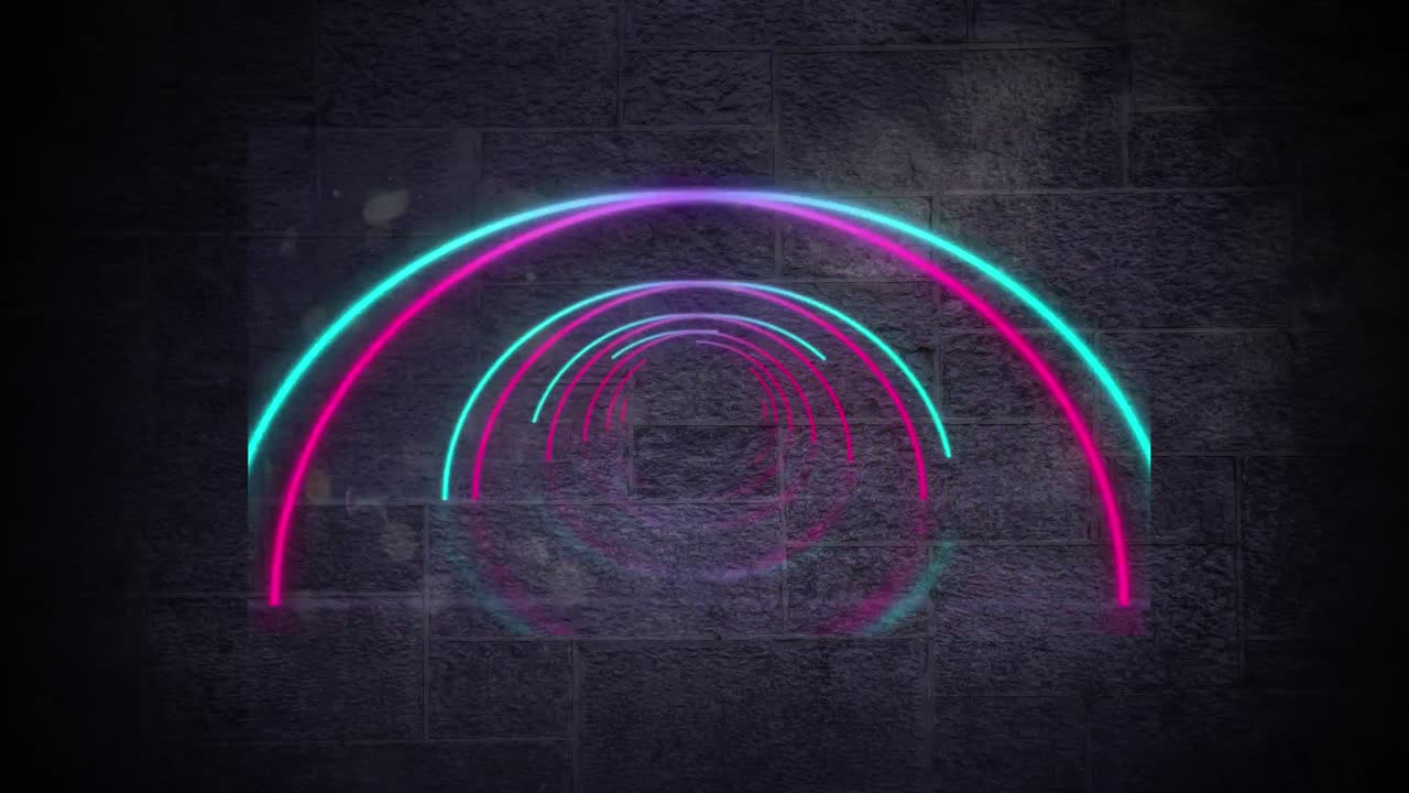 animación de círculos de neón coloridos sobre un fondo gris