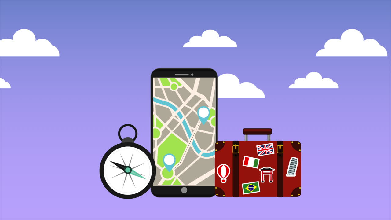 animación de teléfonos inteligentes y artículos de viaje