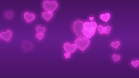 flying pink hearts abstract particles purple background loop
