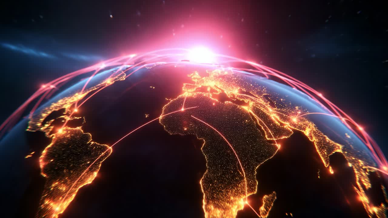 Illuminated Earth Surrounded by Dynamic Data Connections and Luminous Energy Flowing Through the Globe Illustrating Global Interactions and Digital Connectivity in a High-Tech Environment