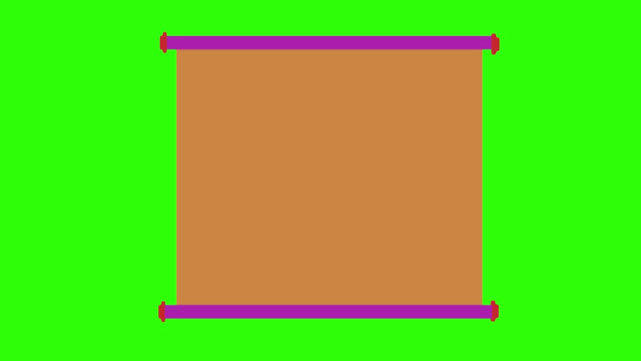 ilustración animada en 2d de un rollo de pergamino en una pantalla verde