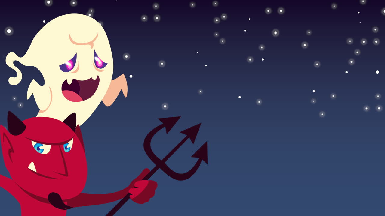 귀여운 유령과 악마 만화 일러스트레이션