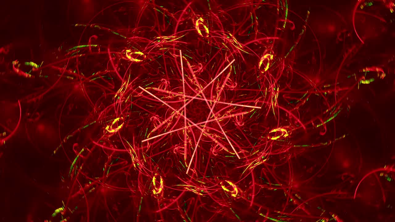 fondo fractal de caleidoscopio abstracto - rojo infierno ardiente - cósmico de bucle sin fisuras, viaje espiritual del portal y patrones místicos