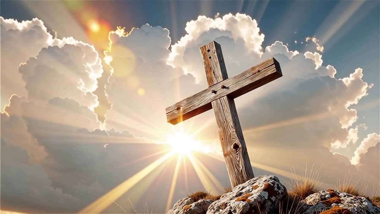 Croce Cristiana Luce Celestiale Sfondo per il Culto.