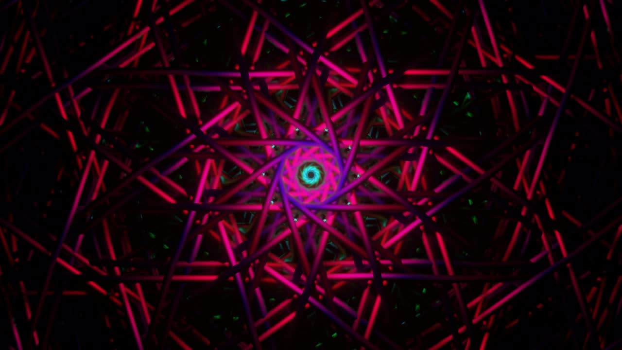 Sfondo astratto senza soluzione di continuità, multicolore, psichedelico, ipnotico, per loop VJ. Grafica 3D per transizioni di palcoscenici musicali, spettacoli, retro, hitech.