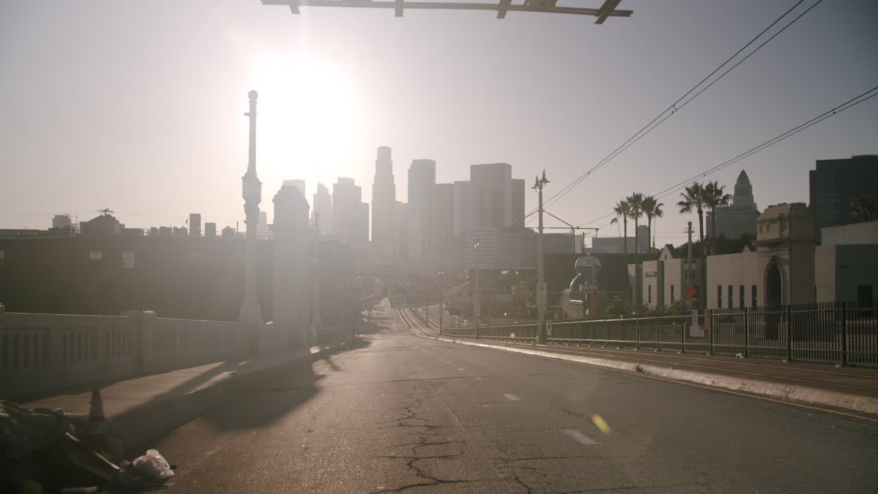 Hazy Sunrise Over Downtown Los Angeles Skyline