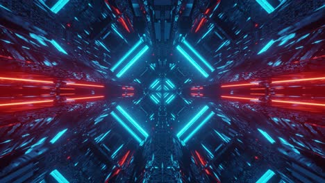 black wireframe motion tunnel with blue lights and mosaic mirror reflections