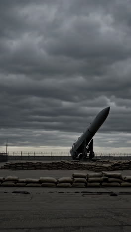 missile launch site under cloudy sky